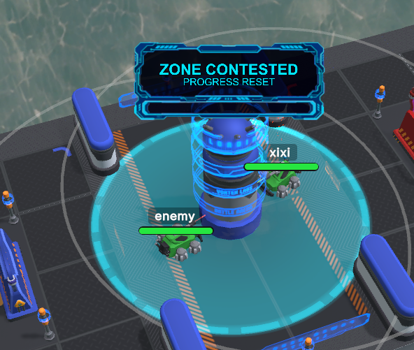 Both robots inside the capture zone causing a contested state.